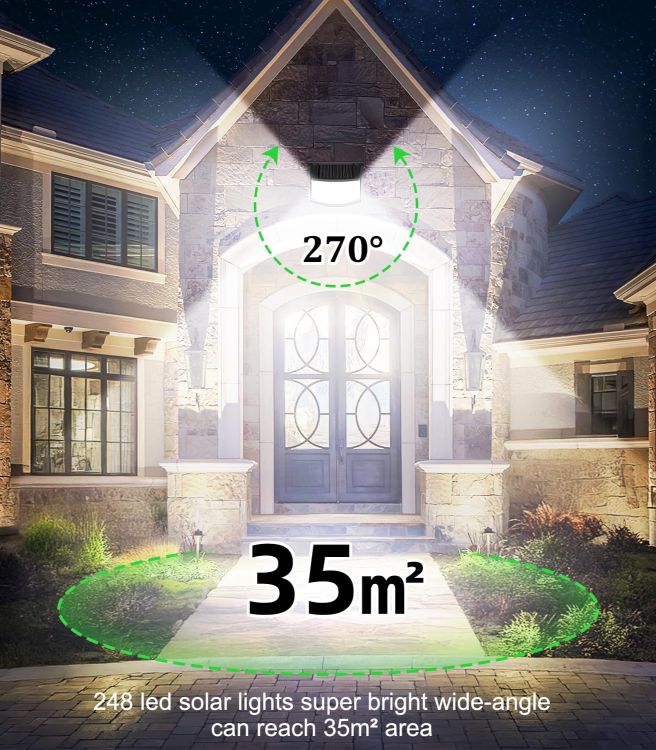 Picture of 2 Pack Solar Security Lights Outdoor Garden 248 LED Solar Motion Sensor Light 3 Modes and 270° Wide Angle lighting Outside Solor Powered Wall Lights for Garden Fence Garage Yard
