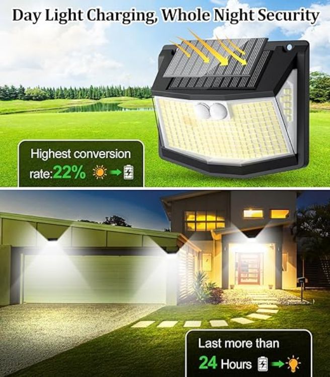 Picture of 2 Pack Solar Security Lights Outdoor Garden 248 LED Solar Motion Sensor Light 3 Modes and 270° Wide Angle lighting Outside Solor Powered Wall Lights for Garden Fence Garage Yard