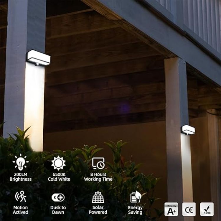 Picture of Outdoor Solar Powered Wall Light –  Motion Sensor, Aluminum Security Lamp, 3 Lighting Modes, IP54 Waterproof