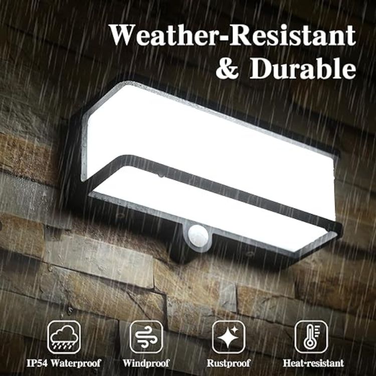 Picture of Outdoor Solar Powered Wall Light –  Motion Sensor, Aluminum Security Lamp, 3 Lighting Modes, IP54 Waterproof