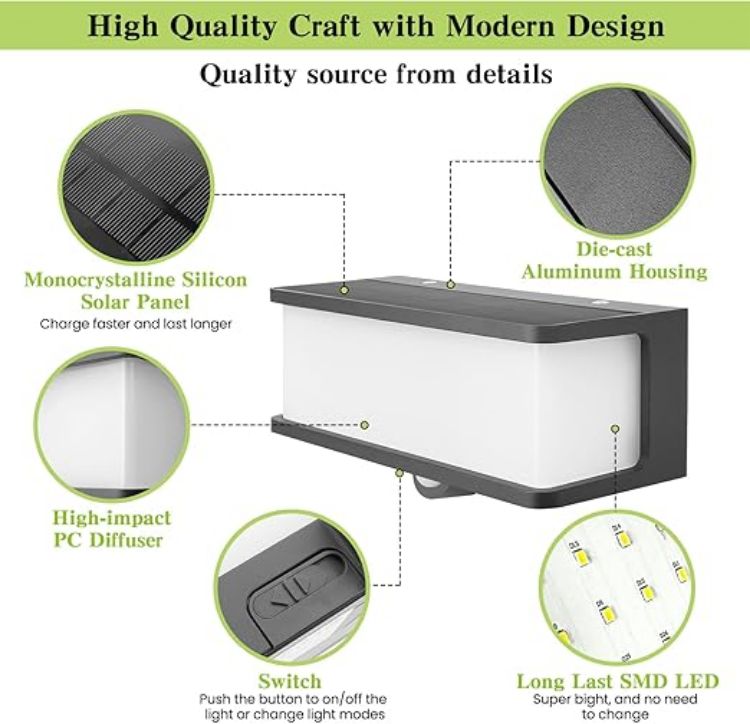 Picture of Outdoor Solar Powered Wall Light –  Motion Sensor, Aluminum Security Lamp, 3 Lighting Modes, IP54 Waterproof