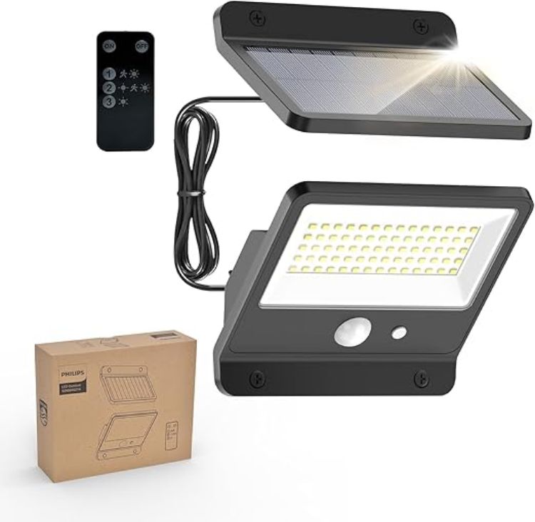 Picture of Solar Security Outdoor LED 6500K, Solar-Powered Flood w/PIR Motion Sensor, Remote Control w/16ft Cable, IP65 Waterproof, 3 Modes 