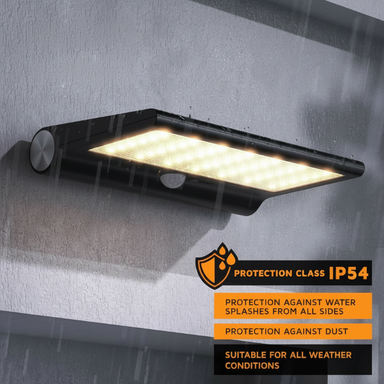 Picture of Outdoor Solar Motion Sensor Lights, 84 LEDs, 3 Color Temperatures, IP54, 280 Lumens, Black, Rustic