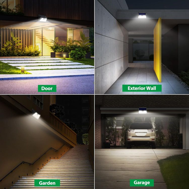 Picture of 2 Pack Solar Lights Outdoor Garden 185 LED Motion Sensor Security Lights, Solar Powered Wall Lighting with 3 Modes, IP65 Waterproof, Ideal for Patio, Fence, Driveway –  Cool White