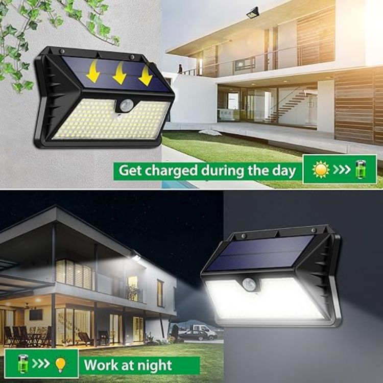 Picture of 185 LED Outdoor Solar Lights – Motion Sensor, Security Wall Lights, 3 Modes, IP65 Waterproof, Cool White (2 Pack )