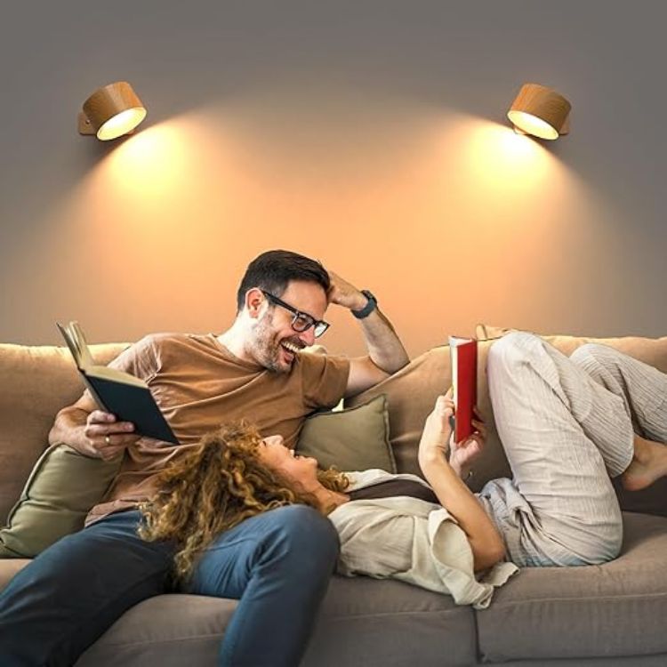 Picture of 2 Pack Rechargeable Wall Lights, 360° Rotatable Touch Control Wall Lamps, Battery Operated Wall Light, 3 Brightness Levels 3 Colour Modes, Wireless Reading Lights for Bedroom Living Room