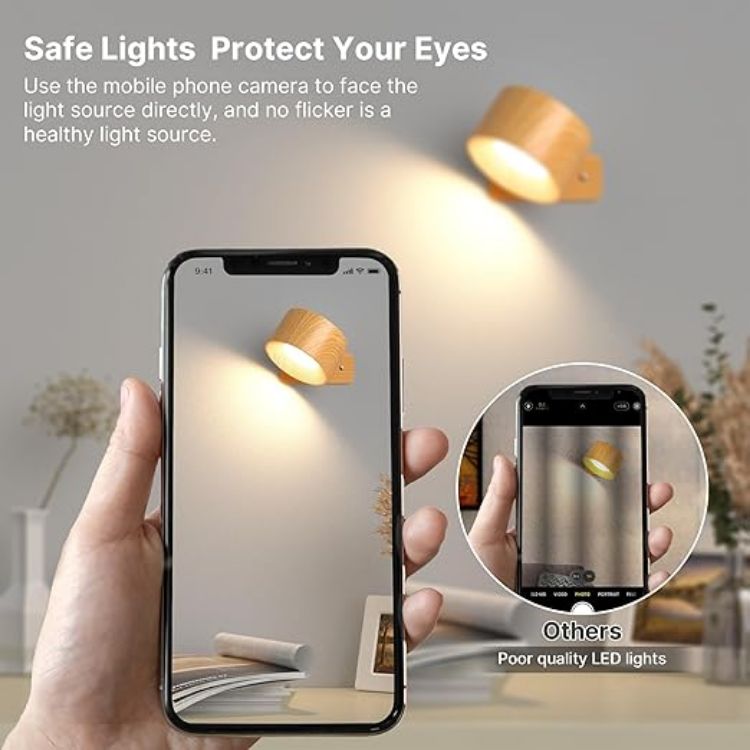 Picture of 2 Pack Rechargeable Wall Lights, 360° Rotatable Touch Control Wall Lamps, Battery Operated Wall Light, 3 Brightness Levels 3 Colour Modes, Wireless Reading Lights for Bedroom Living Room