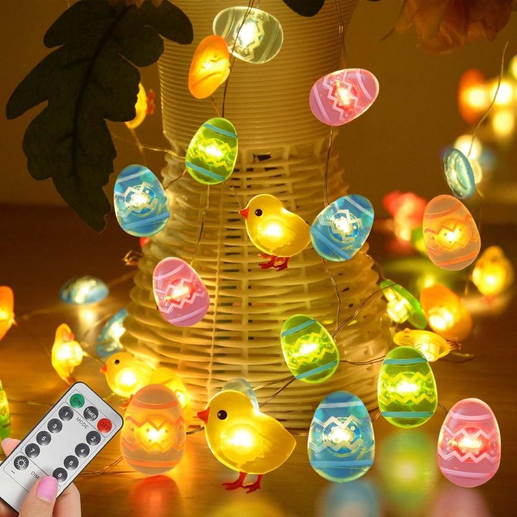 Easter string lights decorating a garland for spring décor