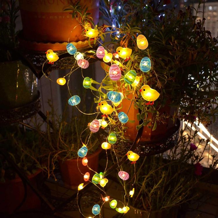 Easter lights with remote control showing 8 lighting modes and timer function