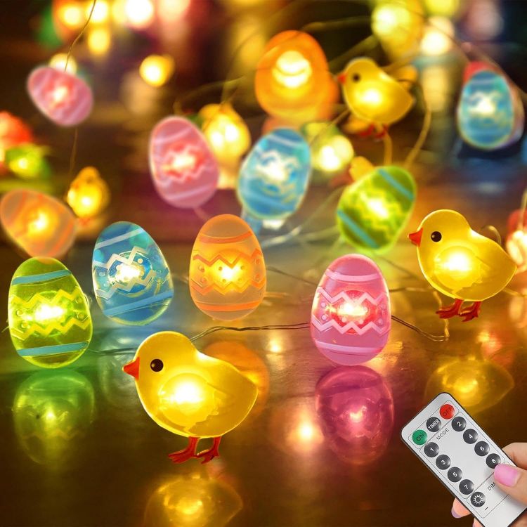 Battery-operated 50 LED Easter egg string lights on flexible copper wire