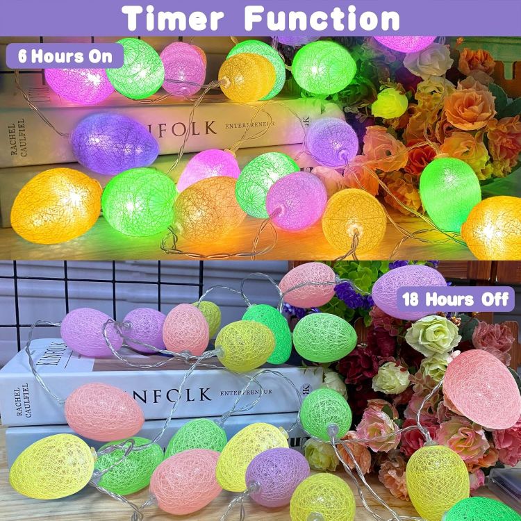 Battery-powered 3D egg string lights for indoor and outdoor use
