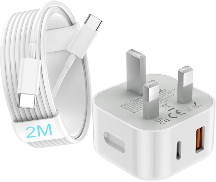 Picture of 20W Fast Charger USB C Plug and Cable, 1 Pack Type C UK Wall Phone Power Adapter USB C Lead for iPhone 17/16/15/Pro/Max/Air/Plus/iPad/Samsung S25 Ultra/S24/S23