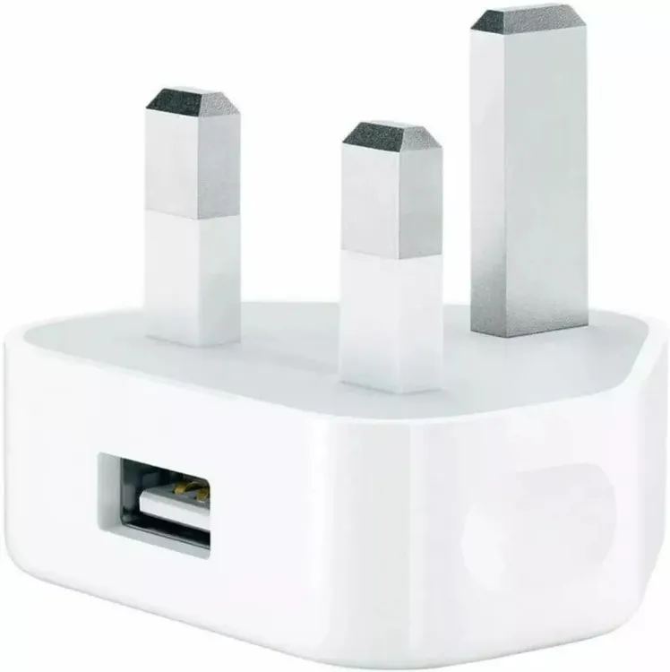 Picture of UK 3‑Pin USB Mains Charger Adapter – White Wall Plug