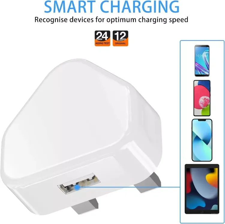 Picture of Speedy 5W USB Power Adapter – UK 3-Pin USB Mains Charger Wall Plug, White