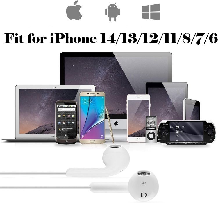 Picture of Lightning Earphones with Microphone for iPhone 7 Onwards – Wired Stereo Headphones (White)