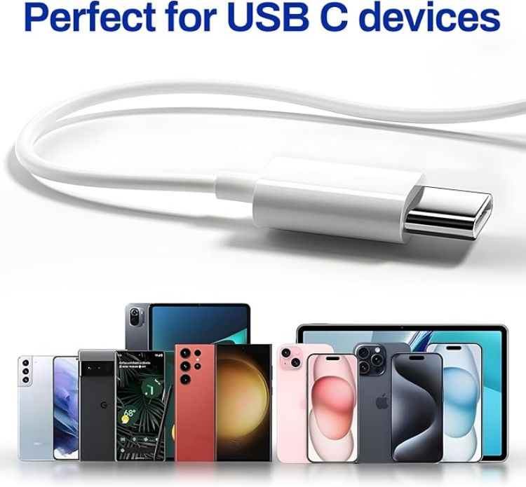 Picture of USB-C Wired Earphones with Microphone – Stereo Headphones for Type-C Devices (White)