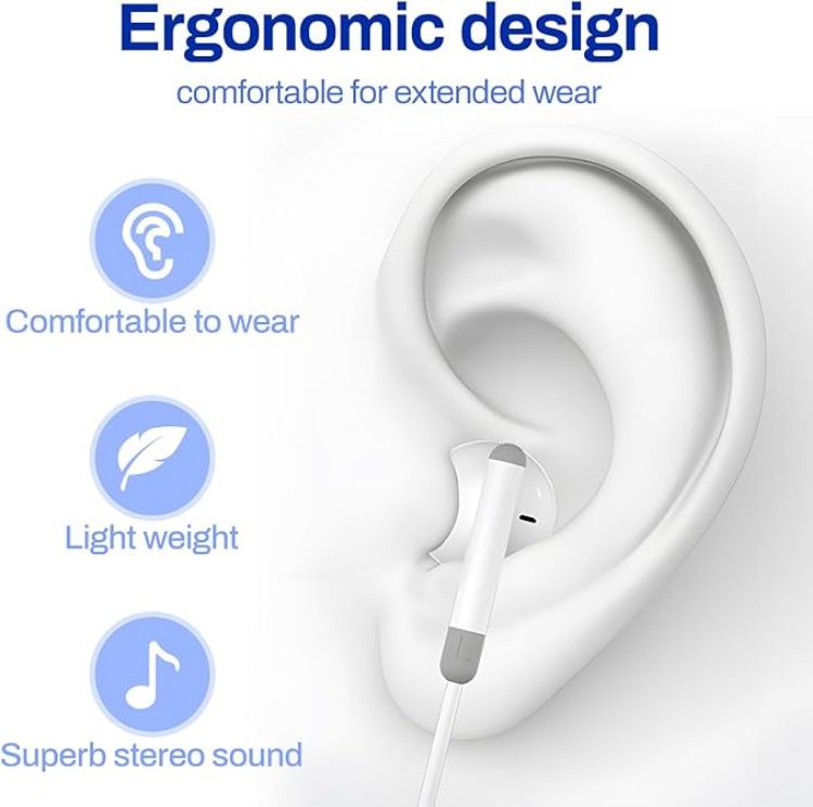 Picture of USB-C Wired Earphones with Microphone – Stereo Headphones for Type-C Devices (White)