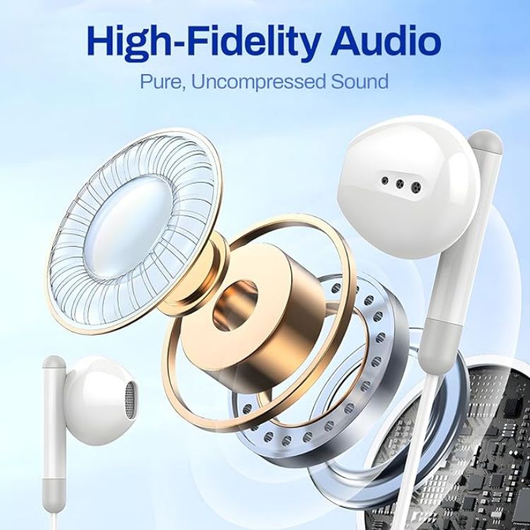 Picture of USB-C Wired Earphones with Microphone – Stereo Headphones for Type-C Devices (White)