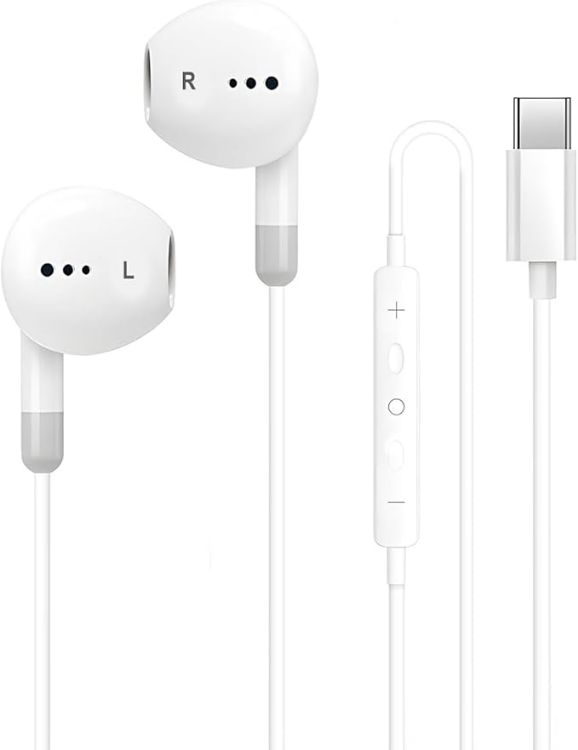 Picture of USB-C Wired Earphones with Microphone – Stereo Headphones for Type-C Devices (White)