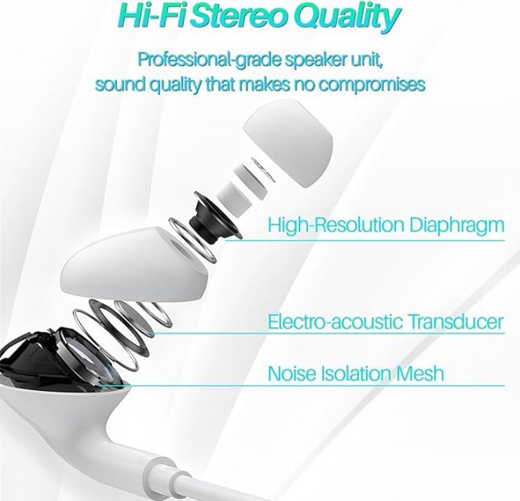 Picture of USB-C Wired Headphones with Microphone & Noise Cancelling – Stereo Earphones (White)