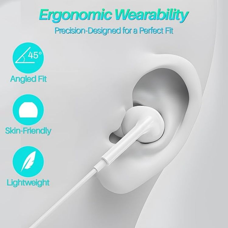 Picture of USB-C Wired Headphones with Microphone & Noise Cancelling – Stereo Earphones (White)