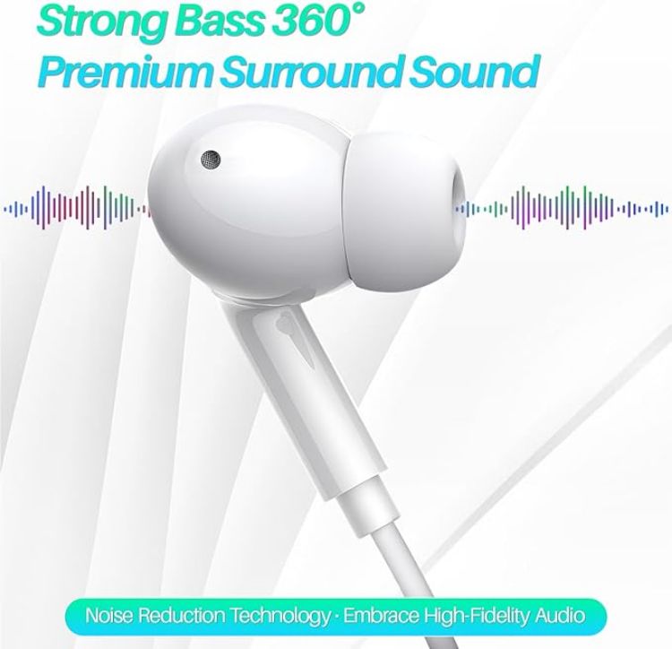 Picture of USB-C Wired Headphones with Microphone & Noise Cancelling – Stereo Earphones (White)