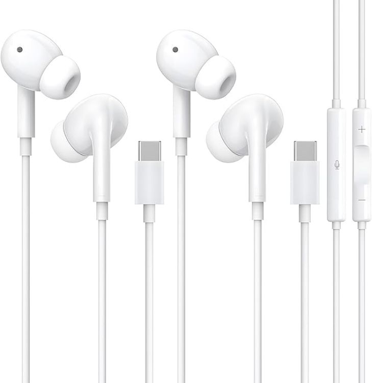 Picture of USB-C Wired Headphones with Microphone & Noise Cancelling – Stereo Earphones (White)
