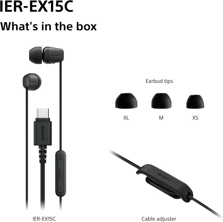 Picture of USB-C Wired In-Ear Headphones with Mic  – Black Stereo Earbuds