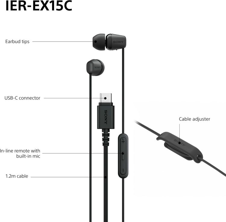 Picture of USB-C Wired In-Ear Headphones with Mic  – Black Stereo Earbuds