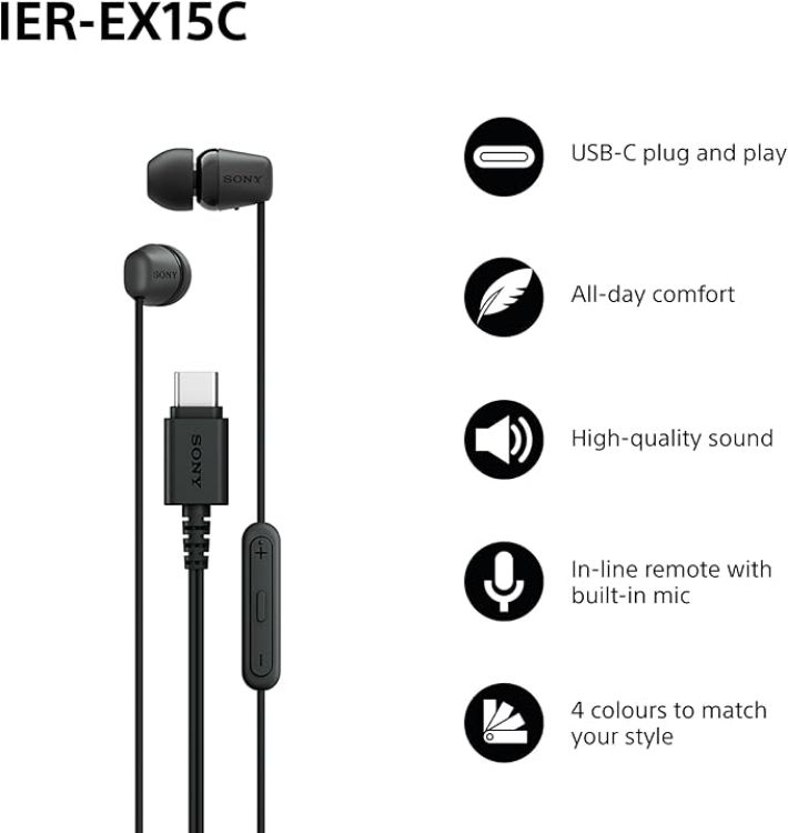 Picture of USB-C Wired In-Ear Headphones with Mic  – Black Stereo Earbuds