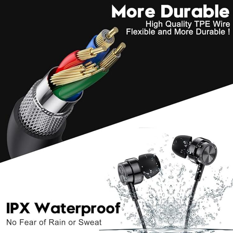 Picture of Wired In-Ear Headphones with Microphone – 3.5mm Noise Isolating Earbuds (Black)