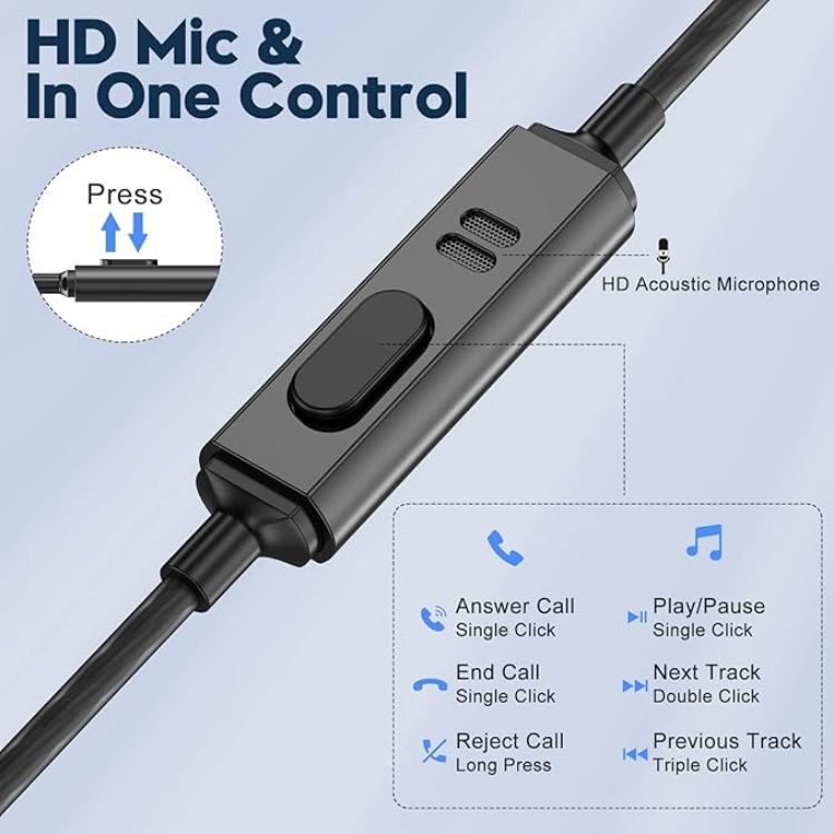 Picture of Wired In-Ear Headphones with Microphone – 3.5mm Noise Isolating Earbuds (Black)