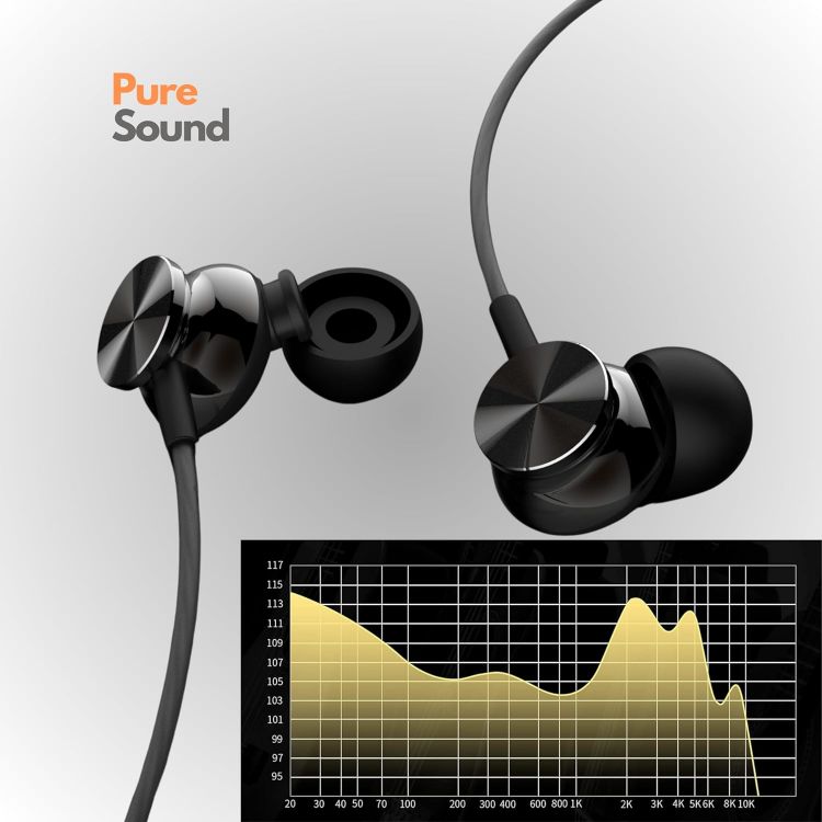 Picture of Wired Headphones In Ear Noise Isolating Earbuds with Microphone and Volume Control Powerful Bass Driven Sound, 12mm Large Drivers, Ergonomic Design, Black