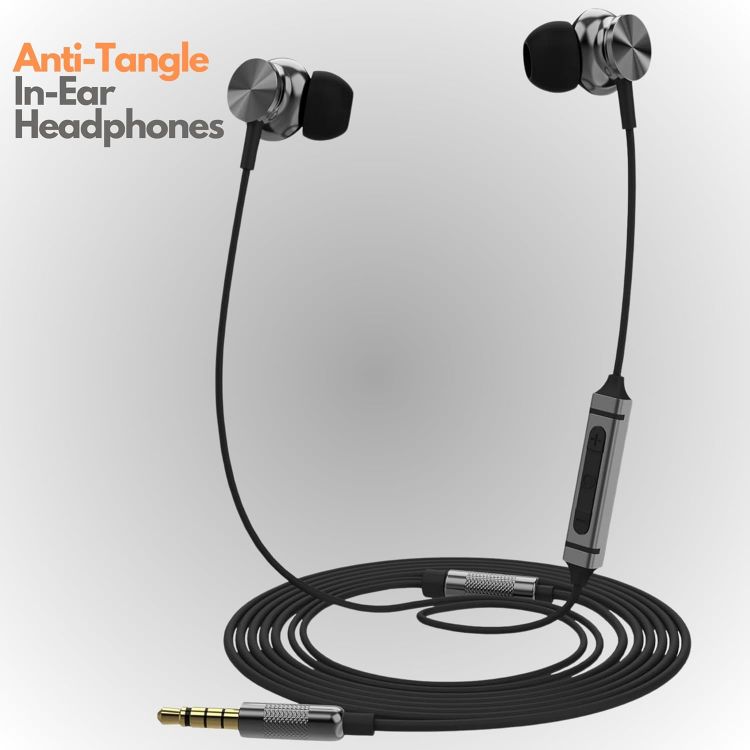 Picture of Wired Headphones In Ear Noise Isolating Earbuds with Microphone and Volume Control Powerful Bass Driven Sound, 12mm Large Drivers, Ergonomic Design, Black