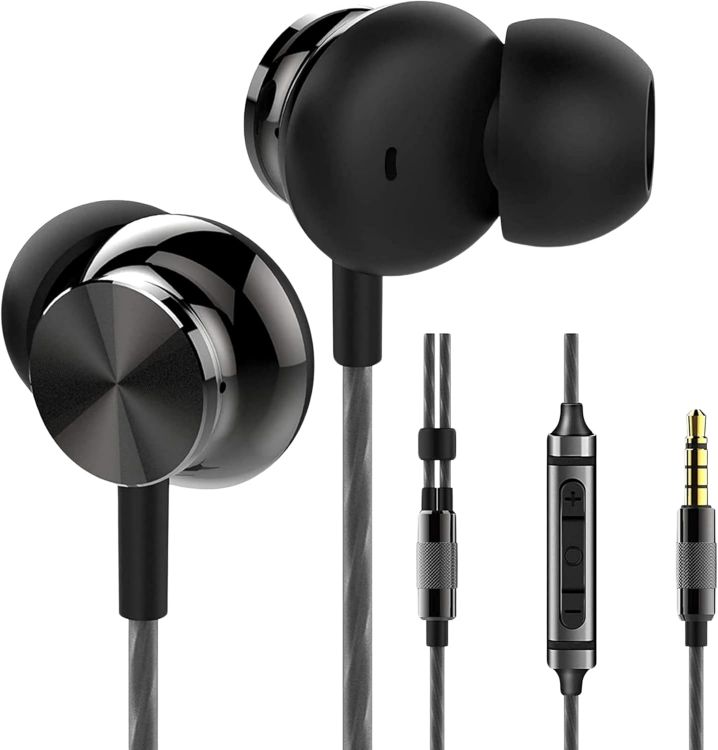 Picture of Wired Headphones In Ear Noise Isolating Earbuds with Microphone and Volume Control Powerful Bass Driven Sound, 12mm Large Drivers, Ergonomic Design, Black