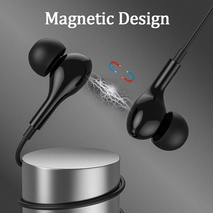 Picture of Magnetic USB-C Wired Earphones with Microphone & Volume Control – In-Ear Stereo Headphones (Black)