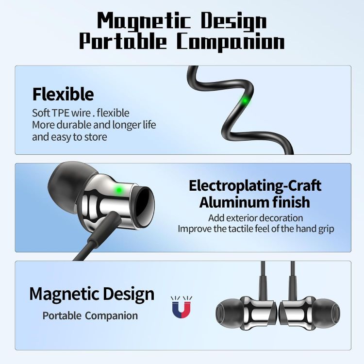 Picture of Magnetic USB-C Wired Headphones with Noise Cancelling Microphone – In-Ear Earbuds