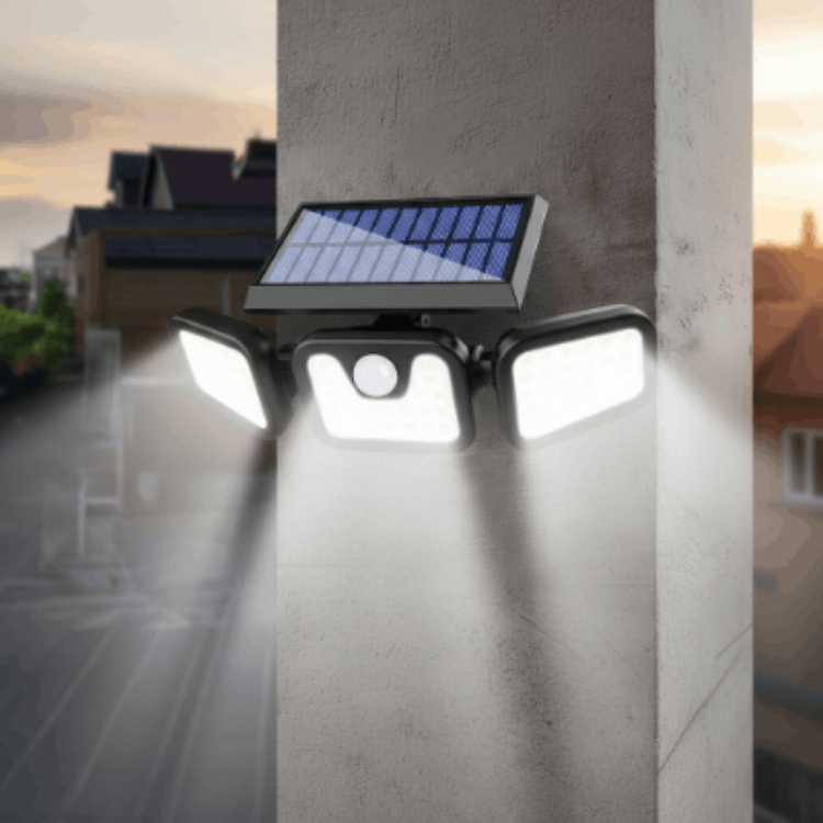 Picture of 74 Led 3 Head Solar Security Light Black – IP65 Waterproof Motion Sensor Outdoor Wall Light For Garden Patio Garage Driveway Yard With 800 Lumens Cool White Led Lighting