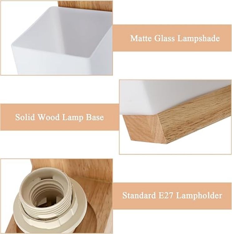Picture of Wooden Wall Lights Indoor E27 – Modern Minimalist Wood & Glass Wall Lamp for Bedroom, Living Room & Hallway (Without Bulb)