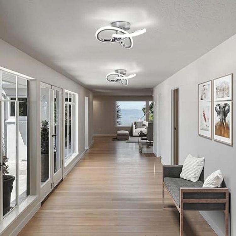 Picture of Modern Chrome Ceiling Lights LED, 25cm Silver Curved Small Hallway lamp Ceiling Light fixtures LED for Hallway, Aisle, Entrance, Bedroom, Kitchen, Living Room - 25cm, 22W Cool White 6000K [Energy Class