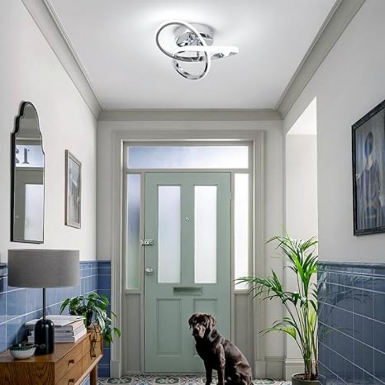 Picture of Modern Chrome Ceiling Lights LED, 25cm Silver Curved Small Hallway lamp Ceiling Light fixtures LED for Hallway, Aisle, Entrance, Bedroom, Kitchen, Living Room - 25cm, 22W Cool White 6000K [Energy Class