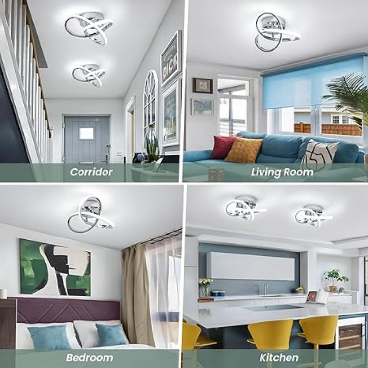 Picture of Modern Chrome Ceiling Lights LED, 25cm Silver Curved Small Hallway lamp Ceiling Light fixtures LED for Hallway, Aisle, Entrance, Bedroom, Kitchen, Living Room - 25cm, 22W Cool White 6000K [Energy Class