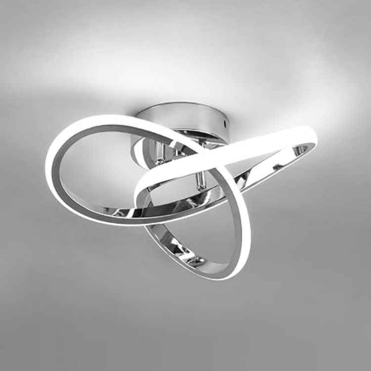 Picture of Modern Chrome Ceiling Lights LED, 25cm Silver Curved Small Hallway lamp Ceiling Light fixtures LED for Hallway, Aisle, Entrance, Bedroom, Kitchen, Living Room - 25cm, 22W Cool White 6000K [Energy Class