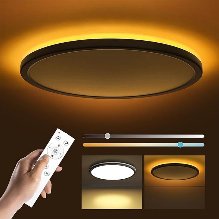 Picture of Matane 12in LED Flush Mount Ceiling Light Fixture with Remote Control, Nightlight 2000K Warm, 3000K-6500K Adjustable, Low Profile Ceiling Lights for Bedroom, Kitchen, Living Room, Black