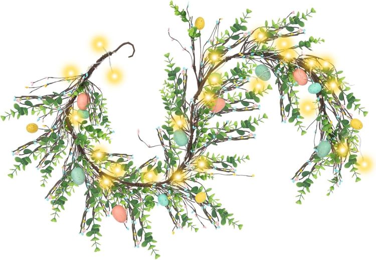 easter egg floral garland with LED lights