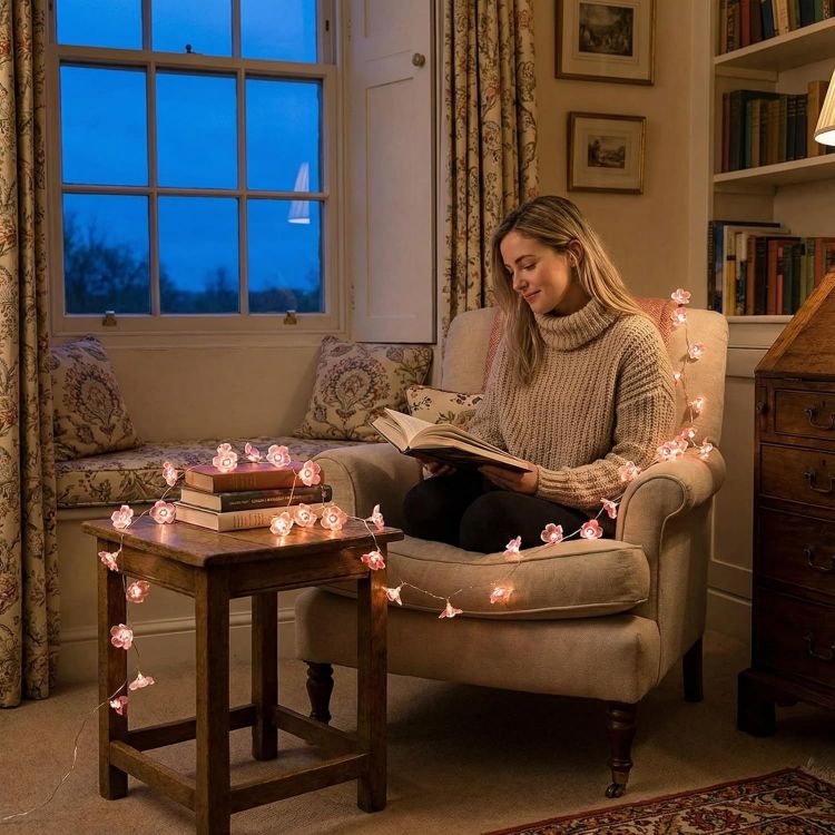 decorative pink string lights room setup