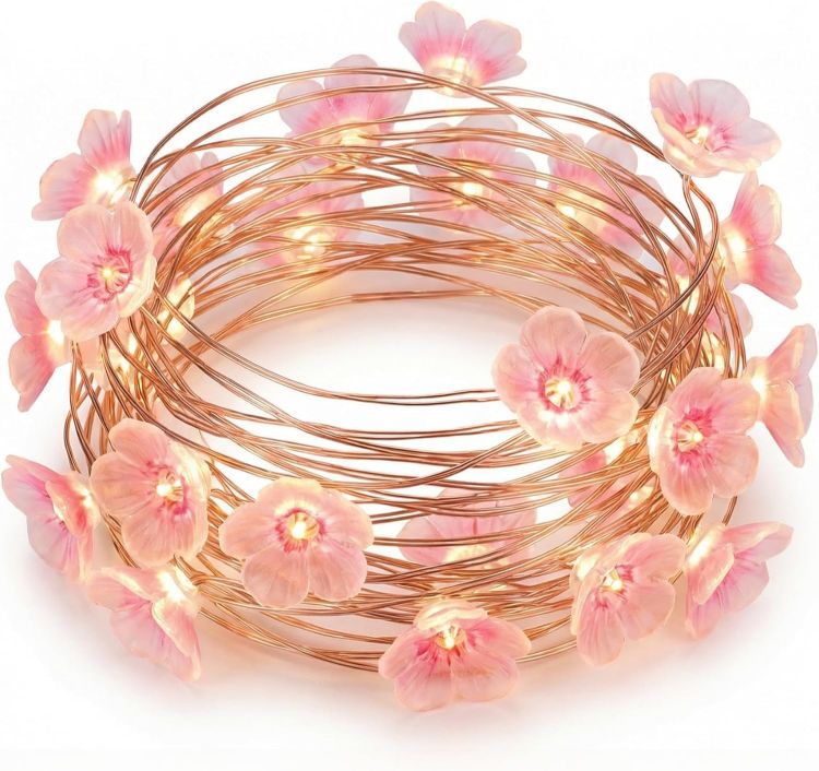pink cherry blossom fairy lights indoor decor