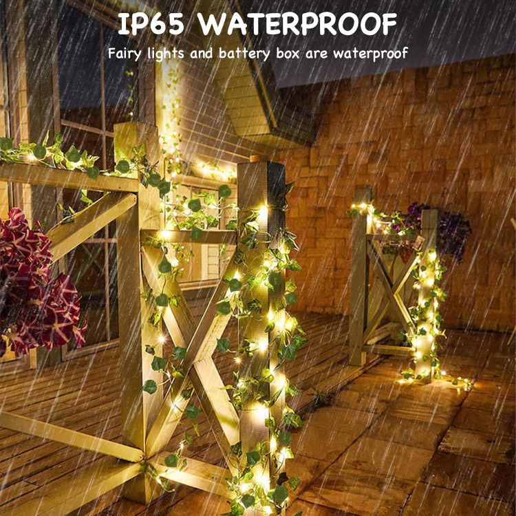 green leaf garland with LED lights