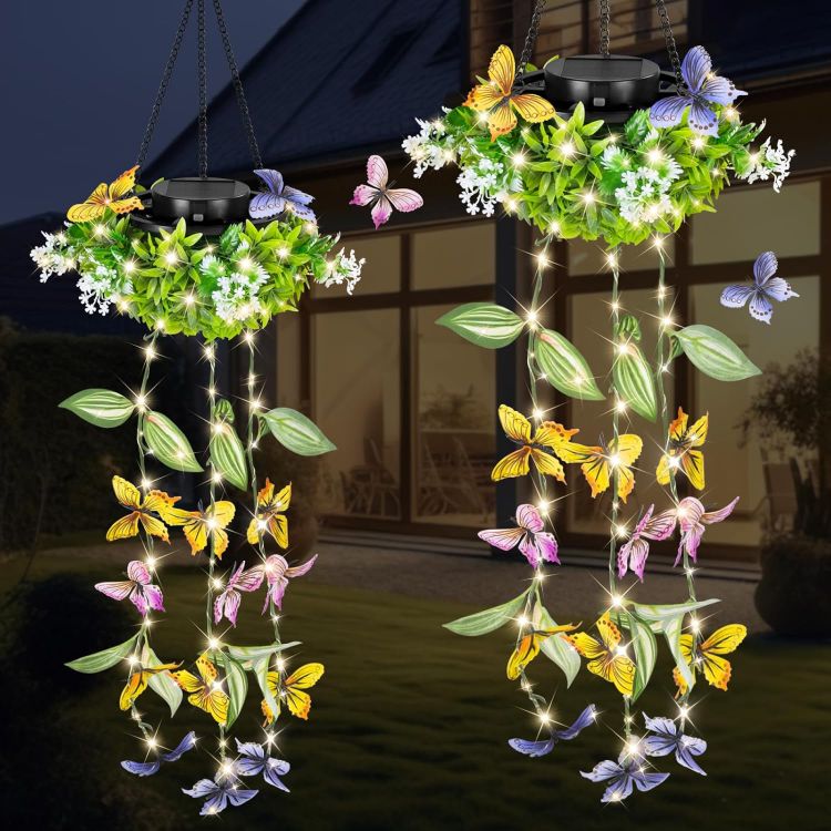 solar butterfly hanging lights garden decor