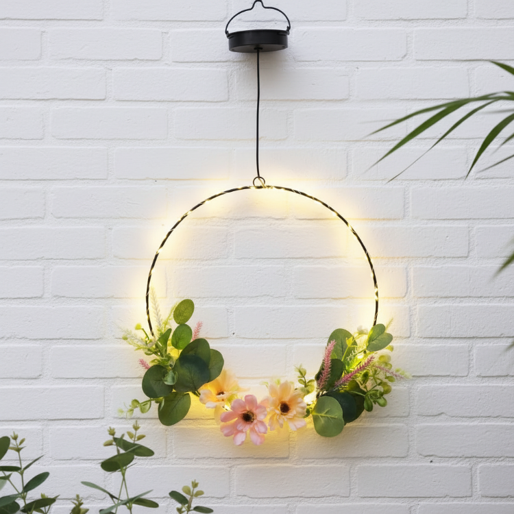 hanging flower wreath LED outdoor light